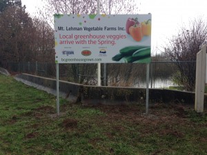 Coloured Horizontal Mt Lehman Vegetable Farms Sign Street View