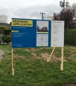 Coloured Horizontal Vancouver Rezoning Application Sign Street View