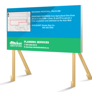 Coloured Abbotsford Rezoning Sign